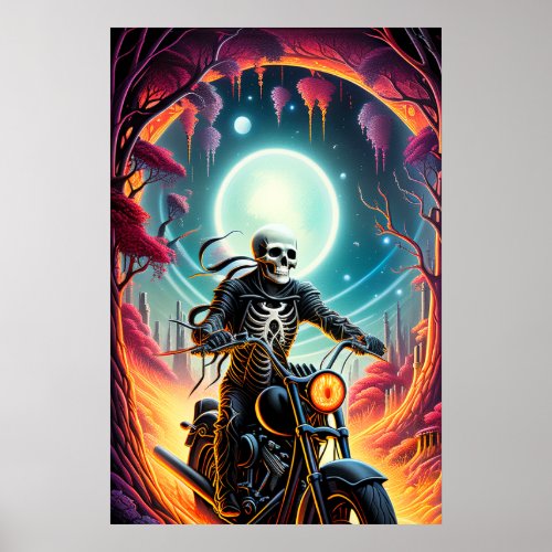 Skeleton Riding through the fire cave Poster