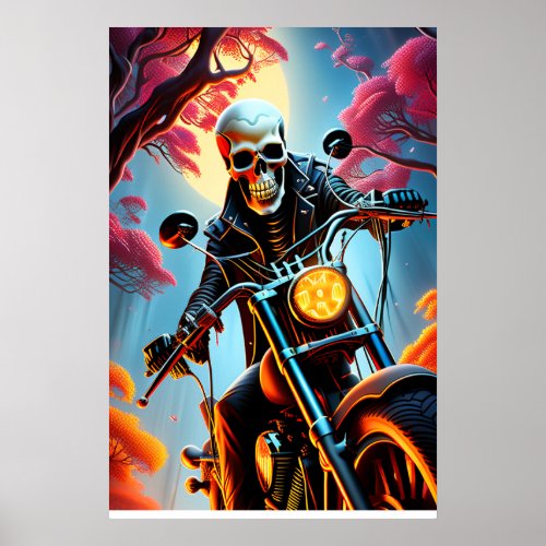 Skeleton Riding through the fire cave Poster