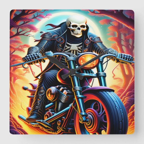 Skeleton Riding through the fire cave Square Wall Clock
