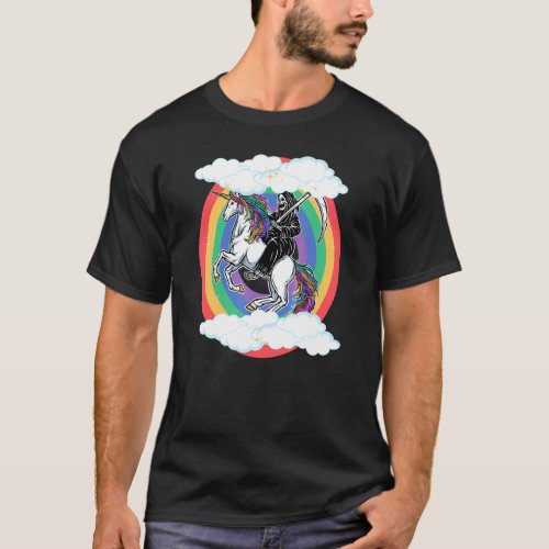 Skeleton Riding Unicorn  Unicorns Rainbow  Graphic T_Shirt