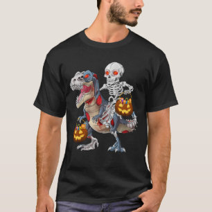 Skeleton Riding Zombie Dinosaur T rex Halloween T-Shirt