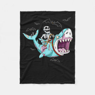 Skeleton Riding Zombie Shark Funny Halloween Gift Fleece Blanket