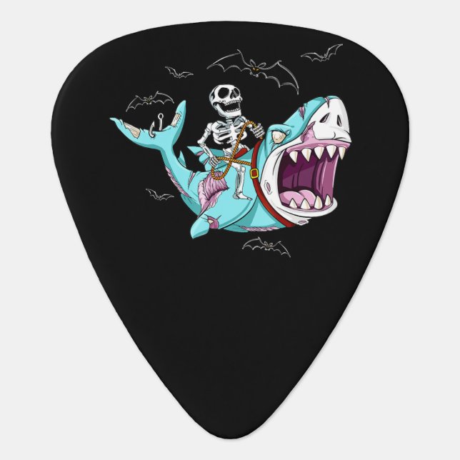 Skeleton Riding Zombie Shark Funny Halloween Gift Guitar Pick (Front)
