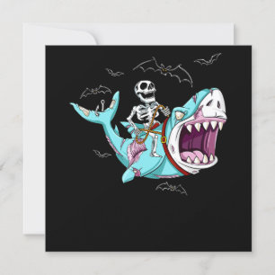 Skeleton Riding Zombie Shark Funny Halloween Gift Invitation
