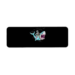 Skeleton Riding Zombie Shark Funny Halloween Gift Label