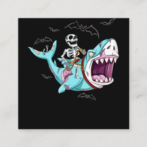 Skeleton Riding Zombie Shark Funny Halloween Gift Square Business Card
