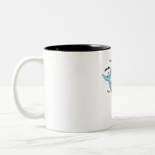 Skeleton Riding Zombie Shark Funny Halloween Gift Two_Tone Coffee Mug