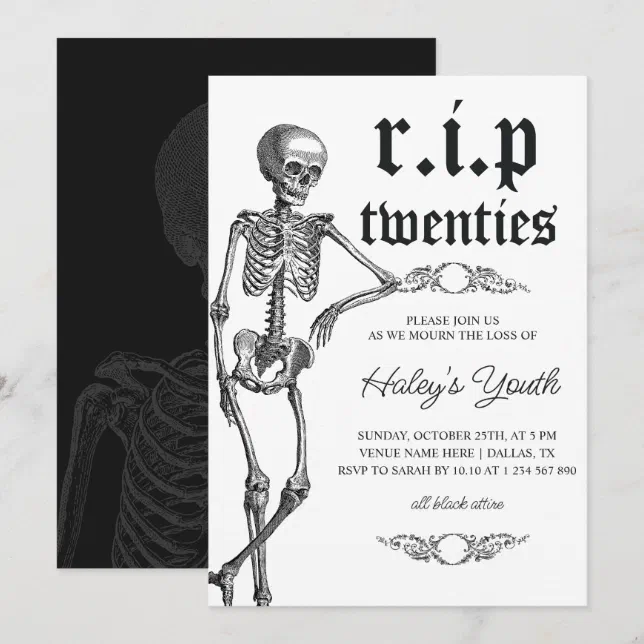 Skeleton RIP Twenties 20s Funny 30th Birthday Invitation | Zazzle