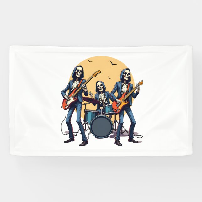 Skeleton Rock Band – Funny Halloween Shirt Banner (Horizontal)
