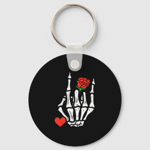 Skeleton Rock Band Punk Rocker Valentines Day Men Keychain