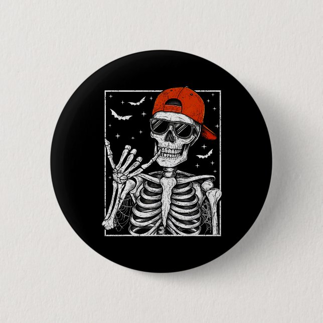 Skeleton Rock Hand Halloween Costume Cool Rock Mus Button (Front)