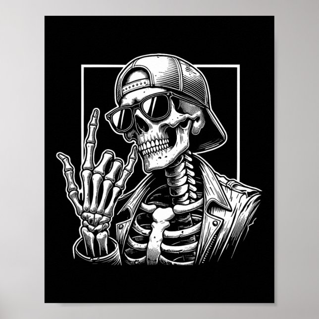 Skeleton Rock Hand Halloween Costume Rocker Cool R Poster (Front)