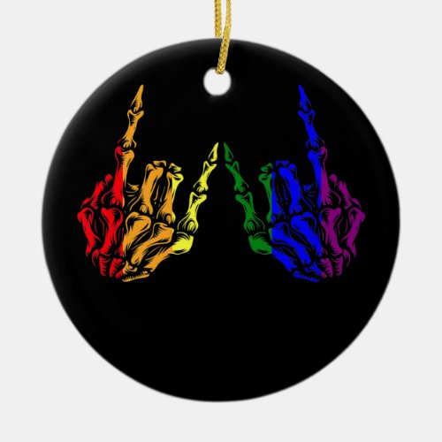 Skeleton Rock Hand LGBT Q Cool Rainbow Flag Gay Ceramic Ornament