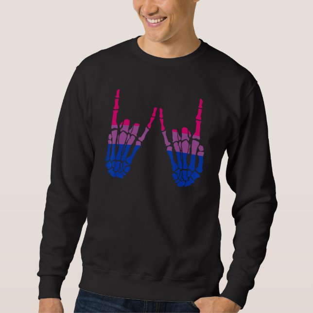 Skeleton Rock Hand LGBTQ Cool Bisexual Pride Color Sweatshirt (Front)