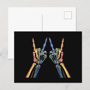 Skeleton Rock Hand LGBTQ Cool Rainbow Flag Gay Postcard