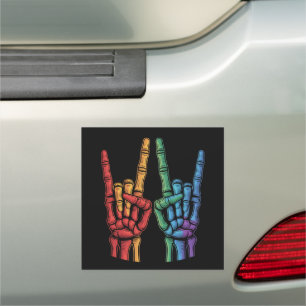 Skeleton Rock Hand LGBTQ Rainbow Flag Gay Pride Car Magnet