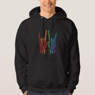 Skeleton Rock Hand LGBTQ Rainbow Flag Gay Pride Hoodie