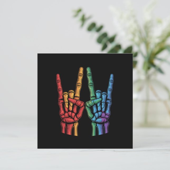 Skeleton Rock Hand LGBTQ Rainbow Flag Gay Pride  Invitation (Standing Front)