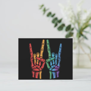 Skeleton Rock Hand LGBTQ Rainbow Flag Gay Pride Postcard