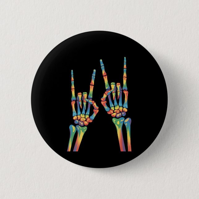 Skeleton Rock Hand Rainbow LGBTQ Gay Lesbian Pride Button (Front)