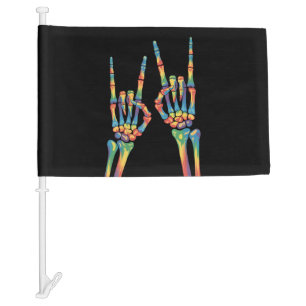 Skeleton Rock Hand Rainbow LGBTQ Gay Lesbian Pride Car Flag