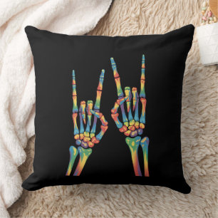 Skeleton Rock Hand Rainbow LGBTQ Gay Lesbian Pride Throw Pillow