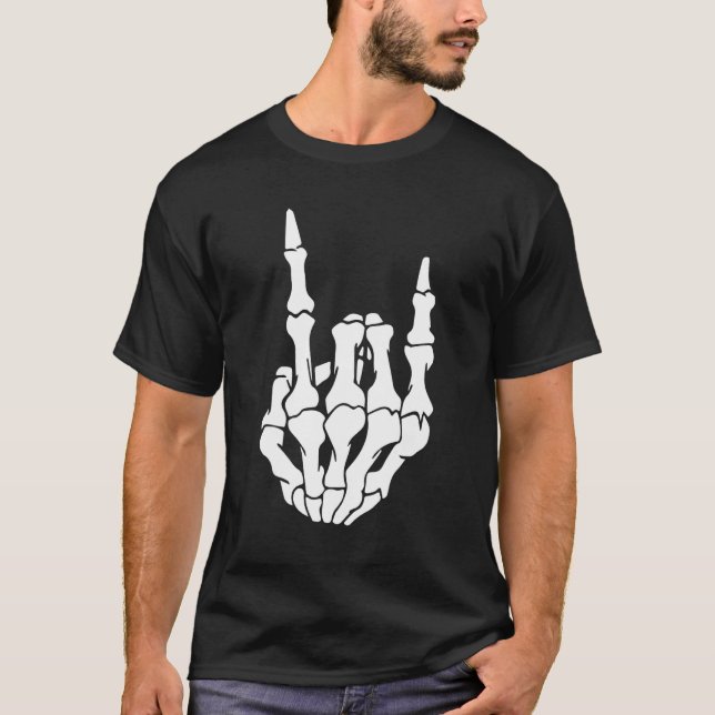 Skeleton Rock Hand Sign Guitar Pick Guitarists Gui T-Shirt (Front)