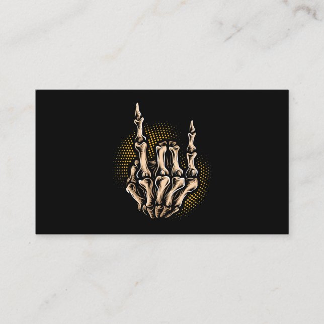 Skeleton Rock Hand Sign Halloween Music Lover 209 Business Card (Front)