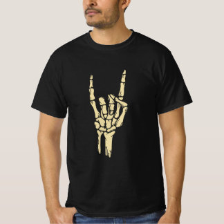 Skeleton Rock On Hand Sign Graphic T-Shirt - Goth