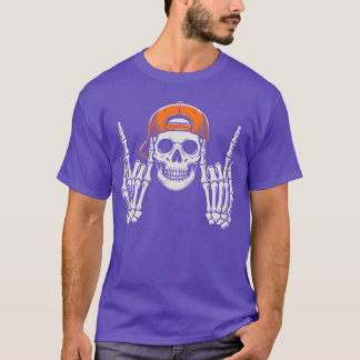 Skeleton Rocker Cool Cap Skater Halloween Costume  T-Shirt