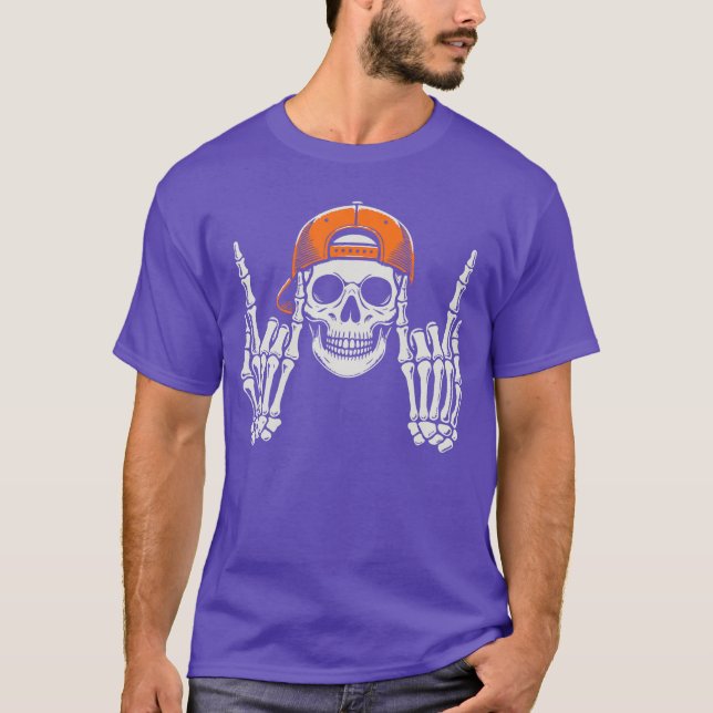 Skeleton Rocker Cool Cap Skater Halloween Costume  T-Shirt (Front)