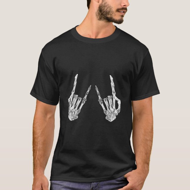 Skeleton Rocker Halloween T-Shirt (Front)