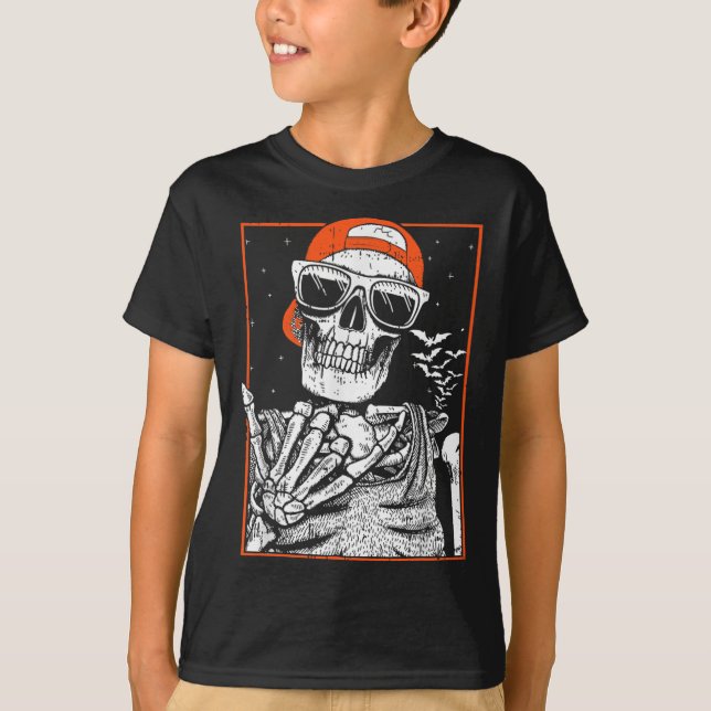 Skeleton Rocker Hand Halloween Costume Cool Music  T-Shirt (Front)