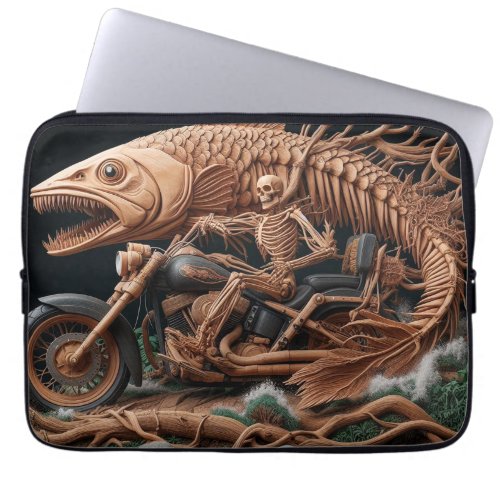 skeleton rode his chopper bike down trail laptop sleeve