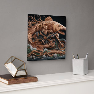 skeleton rode his chopper bike down trail square wall clock