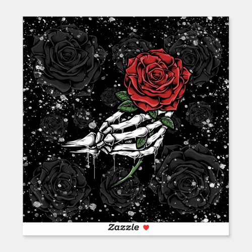 Skeleton Rose Offering Silver Black Gothic Glam Sticker