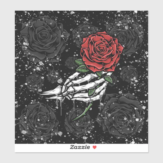 Skeleton Rose Offering Silver Black Gothic Glam Sticker | Zazzle