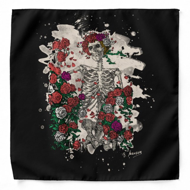 Skeleton & Roses – bleached Version Bandana (Front)