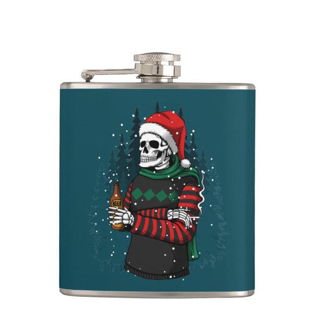 Skeleton Santa Christmas Adult Stocking Stuffer Flask (Front)
