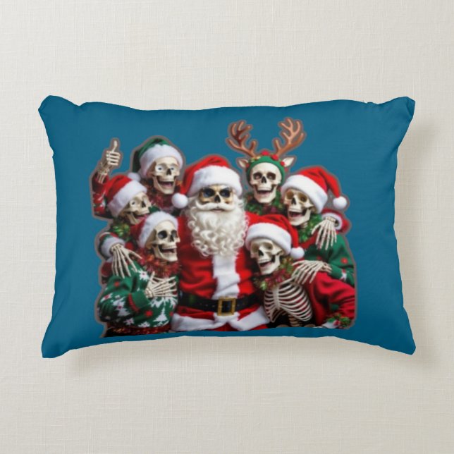 Skeleton Santa Christmas Group Photo – Festive 3D  Accent Pillow (Front)