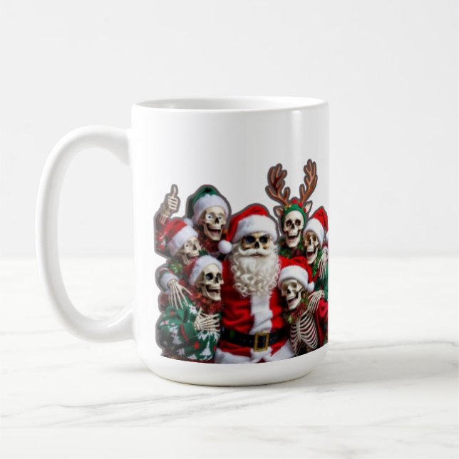 Skeleton Santa Christmas Group Photo – Festive 3D  Coffee Mug (Left)