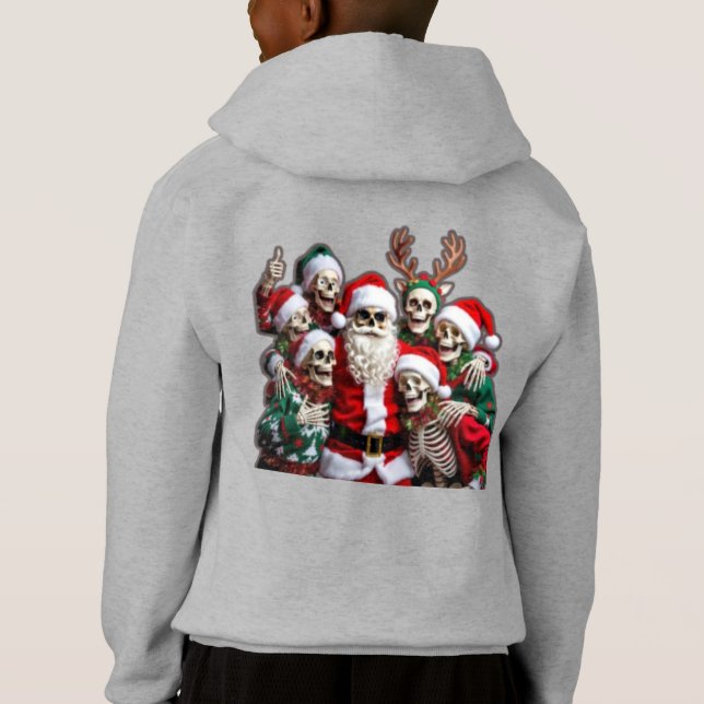 Skeleton Santa Christmas Group Photo – Festive 3D  Hoodie (Back)