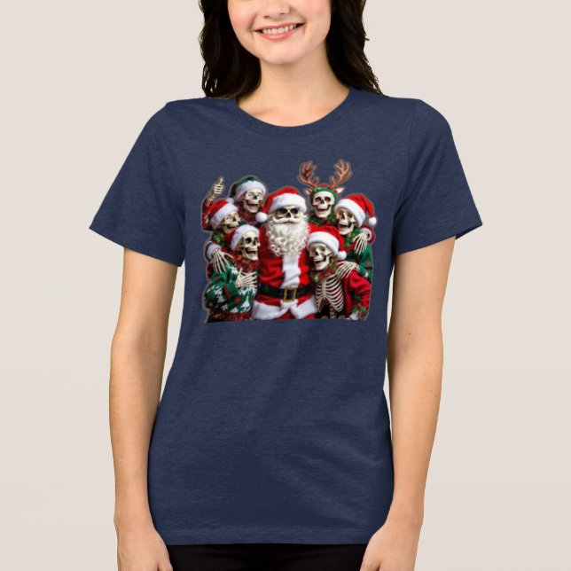 Skeleton Santa Christmas Group Photo – Festive 3D  Tri-Blend Shirt (Front)