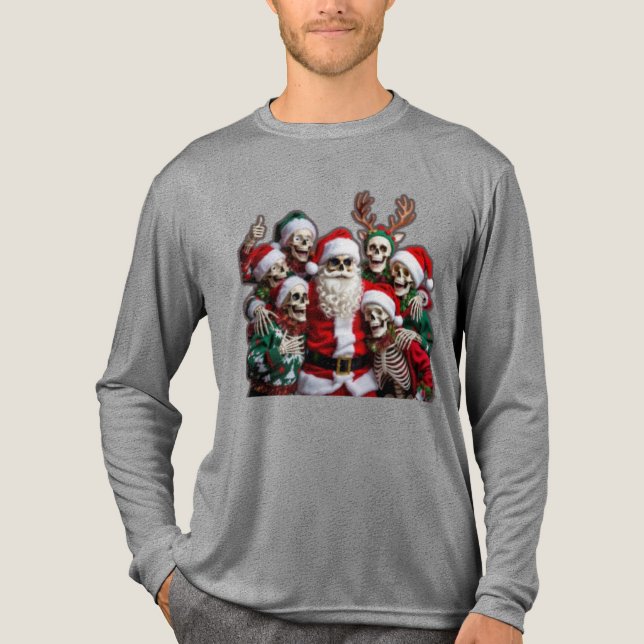 Skeleton Santa Christmas Group Photo – Festive 3D  Tri-Blend Shirt (Front)