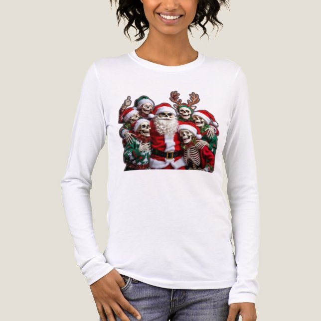 Skeleton Santa Christmas Group Photo – Festive 3D  Tri-Blend Shirt (Front)