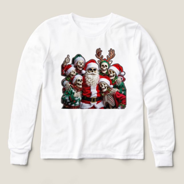 Skeleton Santa Christmas Group Photo – Festive 3D  Tri-Blend Shirts (Design Front)