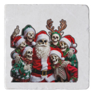 Skeleton Santa Christmas Group Photo – Festive 3D  Trivet
