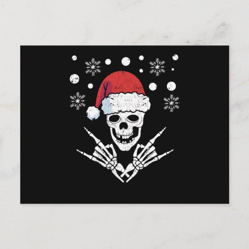 Skeleton Santa Claus Cap Rock And Roll Hand Postcard