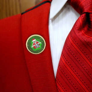 Skeleton Santa Hat Ornaments Splatter Shape Green  Gold Finish Lapel Pin