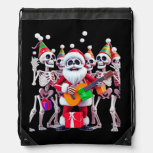**Skeleton Santa Party – Funny 3D Christmas Skelet Drawstring Bag